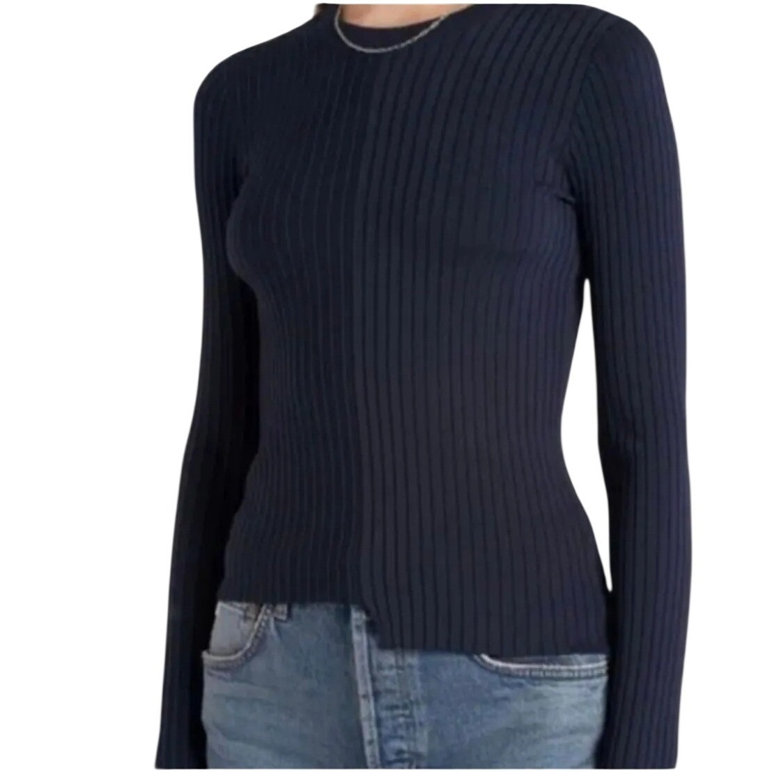 Pistola Navy Blue Ribbed Long Sleeve Asymmetrical Hem Crew Neck Top Mens M